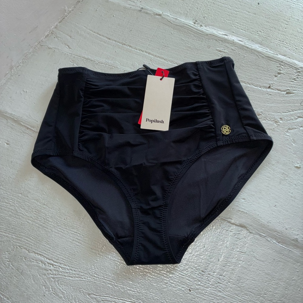 High-Waist Black Shape wear Swim Bottoms